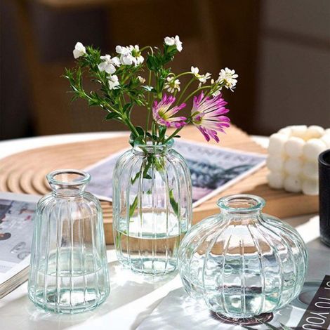 Vase Verre - Lot De 3 Vases Miniatures Pressés Épais - Décoration Intérieure Table Mariage Salle À Manger Chambre - 3 Pièces (1/5)