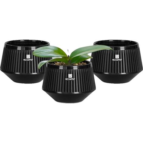 Pot d'Orchidée, Design à Taille d'Air, Esthétique Moderne, Noir-3 pcs 12cm (1/2)