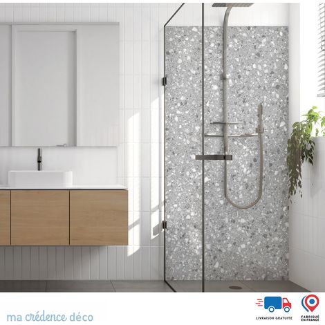 Panneau de douche : Terrazzo et granit - Couleur Gris platine - Alu composite - 120 - 245 (1/3)