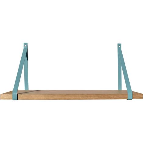Étagère murale chêne 60 X 19 cm avec support métal bleu turquoise