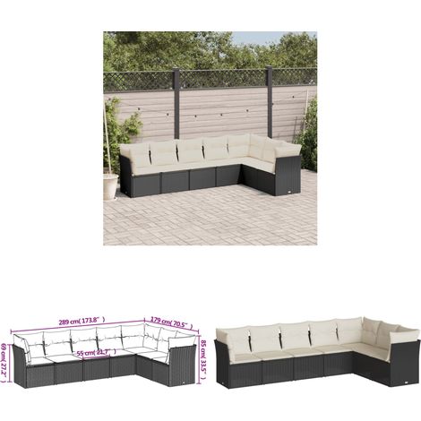 7-tlg. Garten-Sofagarnitur mit Kissen Schwarz Poly Rattan - Gartengeset - Gartenmöbelset - Rattan Möbel - Lounge Set - Gartenlounge - Home & Living (1/3)