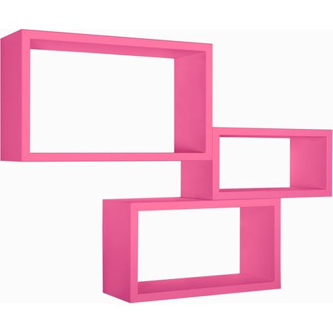 Set di 3 Mensole da Muro, Libreria Sospesa, Libreria Parete, Scaffale Parete, Fuxia, 45x27 p15,5 cm, 40x22 p15,5 cm e 35x17 p15,5 cm - Trittico (1/4)