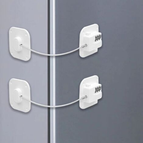 Set di 2 serrature adesive bianche per porte di frigoriferi con codice, per frigoriferi senza chiave.