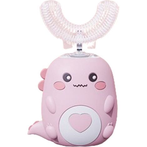 Spazzolino da denti per bambini a forma di U, setole morbide, materiale in silicone sonico, set regalo - rosa - adatto a bambini dai 2 ai 6 anni. (1/5)