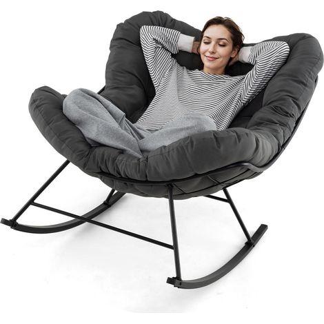 Pour se détendre facilement, chaise œuf papasan grand format avec mouvement doux et coussin respirant gris (1/5)