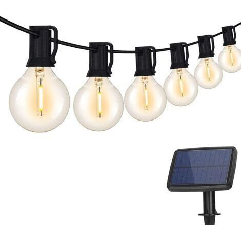 Guirlande lumineuse Solaire Extérieur, 7.6M G40 LED Guirlande lumineuse avec 12+1 Ampoules, 4 modes d'Éclarage, Etanche IP65, Guirlande Solaire pour jardin, Patio, Fête, Noël, Blanc Chaud (1/5)