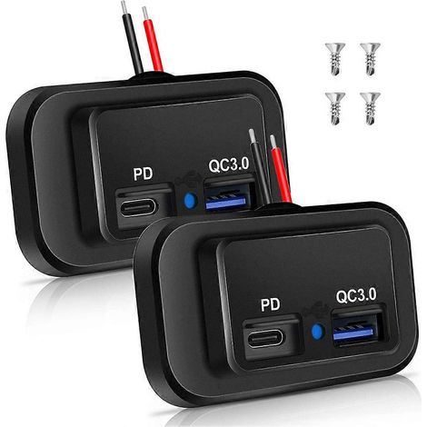 Deux ports USB 12V/24V pour camping-car, deux ports USB-C Type-C PD3.0 et un port USB-A à charge rapide QC3.0 chargeur de prise USB pour véhicule monté sur panneau. (1/5)