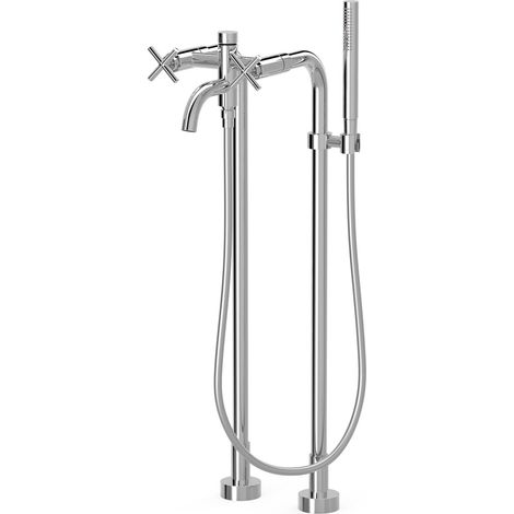 Mélangeur sur pied pour baignoire et douche avec 2 colonnes verticales Chrome - TRES 28319401 (1/2)