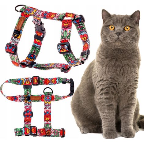 Harnais de protection WALKING pour chat Ukora, rose à motifs cœurs et fleurs (1/5)
