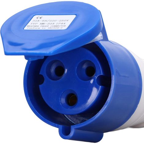 Prise de Courant Industrielle 3 Broches IP44 Connecteur étanche 32A CEE 220‑250V Bleu Prise de Courant Industrielle(HR-223 (femelle)) (1/5)