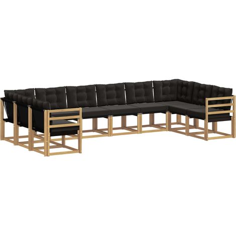 Conjunto de sofás de exterior 10 uds. 10 plaza Blanco y Negro vidaXL (1/5)