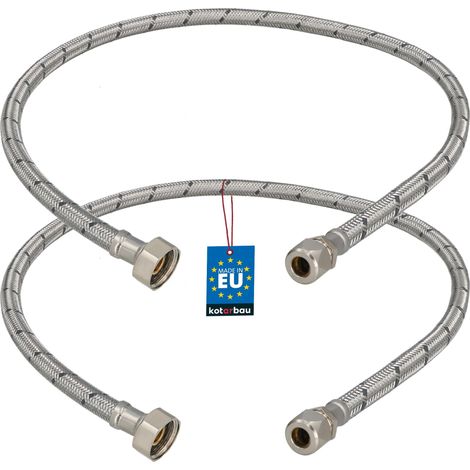 KOTARBAU® Lot de 2 Flexible Robinet 1/2" x 3/8" - Tuyau Robinet Cuisine 90 cm - Écrou Tournant x Raccord à Sertir - Rallonge Robinet Cuisine Flexible - Tuyau Flexible Plomberie - Acier Inoxydable (1/4)