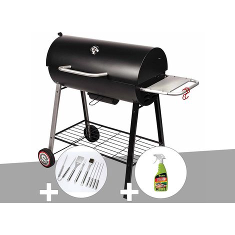 Barbecue à charbon sur chariot Michigan + Malette de 8 accessoires inox + Dégraissant pour barbecue - Somagic