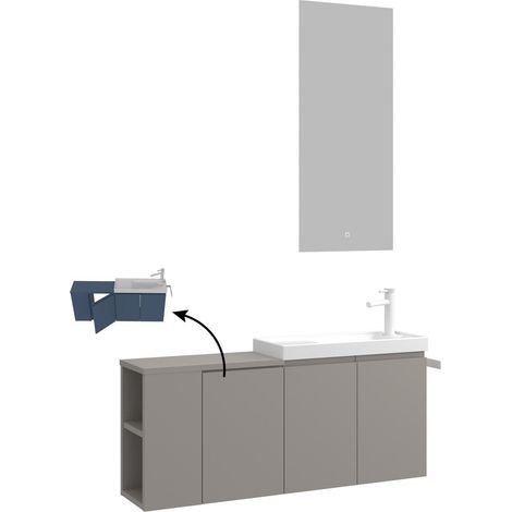 Waschtisch-Set mit Spiegel (2-teilig) "Ferla 110" – 110 x 22 x 45 cm – Matt Mink (1/3)