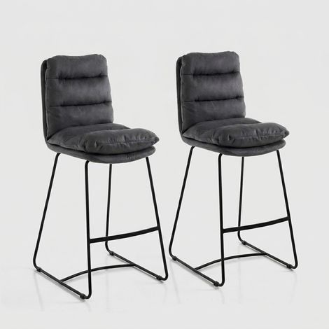 Set 2 sgabelli da bar imbottito velluto grigio gambe metallo Osten (1/5)