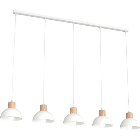 Lampada a sospensione Seco in acciaio bianco opaco e legno