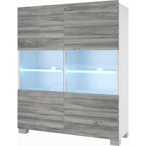 BELINI Kommode Sideboard Wohnzimmer Schlafzimmer Schrank Hochschrank mit LED-Leuchten Super-Soft-Touch-System zum sanften Schließen Aller Scharniere (Glamour Holz) (1/5)