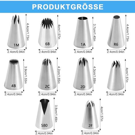 Lot de 10 grandes douilles à douille professionnelles réutilisables en acier inoxydable pour gâteaux, muffins, biscuits (1/4)