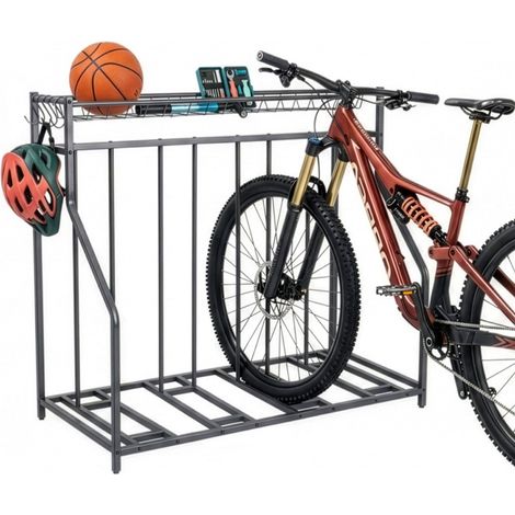 Portabiciclette da terra Relaxdays, 4 bici, larghezza pneumatici regolabile 3–11 cm, cestino e ganci, antracite