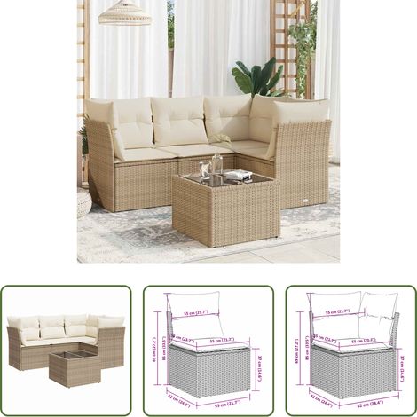 vidaXL Juego de sofás jardín con cojines 5 pzas ratán sintético beige (1/5)