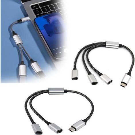 Câble répartiteur/concentrateur USB-C mâle vers double USB-C femelle, compatible avec les chargeurs de type C. (1/4)