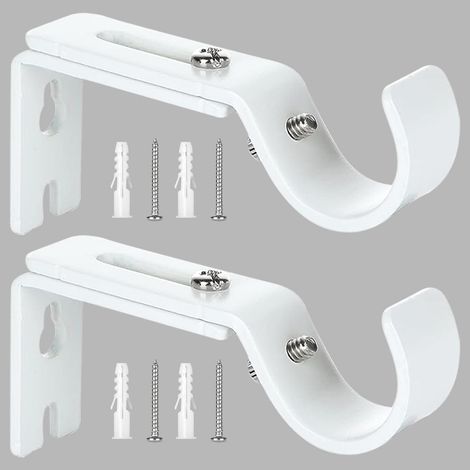 Adjustable Curtain Rod Bracket, 2 Pcs Adjustable Wall Mounted Curtain Rod Bracket, Compatible with Curtain Rods with a Maximum Diameter of 20mm-25mm (White) (1/5)