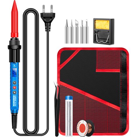 Irovami Kit fer souder SL106 – 60W, UE, bleu, 11 pièces, numérique (1/2)