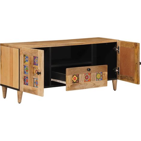 Meuble TV Naturel 105 x 33,5 x 46 cm Bois de mangue massif (1/5)
