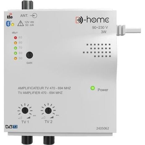 Amplificateur TV - D-Home - Intérieur 2 Sorties 32dB - Connecté - Filtré 4G-5G - App Mobile TV Finder