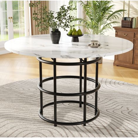 tavolo pranzo rotondo 100 cm effetto marmo MDF nero OKMYHOME (1/5)
