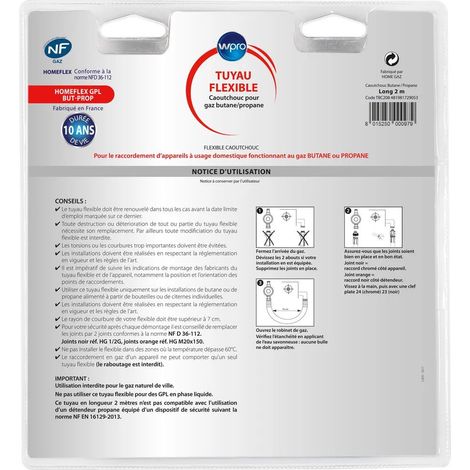 Flessibile gas propano a gas lung. 2m durata di vita utile 10 anni originale - Forni, Fornelli Elettrici e a Gas - WPRO - 603103000189363962