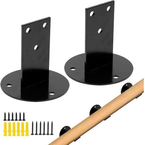 Supports de Main Courante Courante, Support de Rampe Escalier, Accessoires Fixation Murale, Main Rampe Escalier Pour Bois, Accrochage Mural Pour Balustrade Intérieure Et ExtéRieure, Noir, 2 Pièces (1/5)