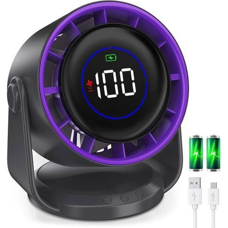 1 Tischventilator, 5000 mAh, 199 Geschwindigkeitsstufen mit LED-Anzeige, 105° verstellbar, leise, USB-aufladbar, für Büro, Schlafzimmer und Küche (1/5)