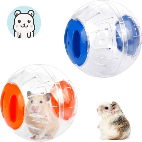 Boule d'Exercice de Hamster 2 Pcs Balle de Hamster 2 Couleur Ballon de Jouet de Gerbille Plastique Petit Balle Portatif pour Courir Jogging Sport Hamster Gerbille Animal de Compagnie(Orange, Bleu) (1/4)