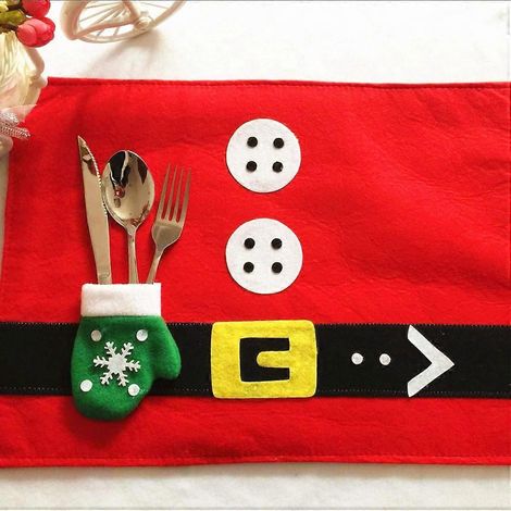 Set de table avec gant et porte-couverts en forme de Père Noël, décoration de Noël (1/3)