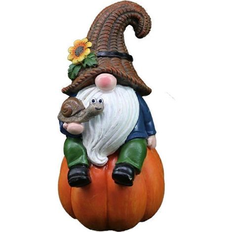 Thanksgiving-Kürbis-Gartenzwergfiguren mit weißem Bart, Statuenornamente (1/4)