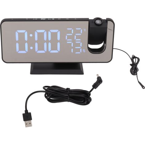 Intelligenter digitaler Projektionswecker mit FM-Radio und LED-Anzeige für Schlafzimmer und Nachttisch, schwarzes Zifferblatt und schwarzes Display (1/5)
