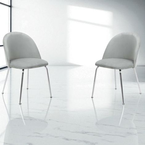 Sedia da pranzo in velluto Grigio Chiaro con gambe in metallo Cromo - PARIS 2 sedie (1/5)