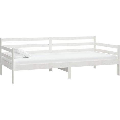 Lit adulte pour 1 personnes, Structure de lit, Assemblage Facile, Lit Blanc Bois de pin massif 90x200 cm OIB2895E (1/5)