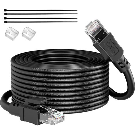 Câble Ethernet Cat 6 Extérieur 30m, Veste Étanche LLDPE UV pour Enterrement Direct - 24AWG Câble RJ45 Réseau Internet Gigabit Haute Vitesse 10 Gbps - CCA, UTP avec 20 Attaches… (1/5)