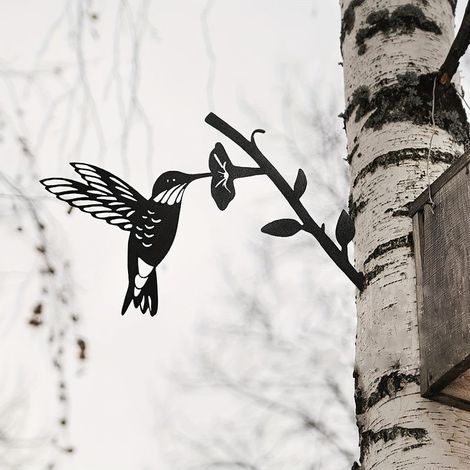 d'oiseau en métal - Noir en Fer forgé Oiseau Oiseaux sur la Branche, Colibri Wall Art déco pour la Maison Jardin Cour Patio extérieur (1/5)