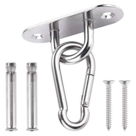 Crochet de Plafond Avec de Mousqueton Inox, Fixation Hamac Inox Convient pour Plafond Béton/ Bois, Crochet Articulé Parfait pour Hamac Chaise