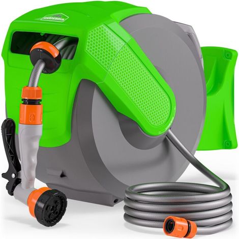 Enrouleur automatique de tuyau d'arrosage 30+2m 7en1dévidoir eau pivotable 180° (1/5)