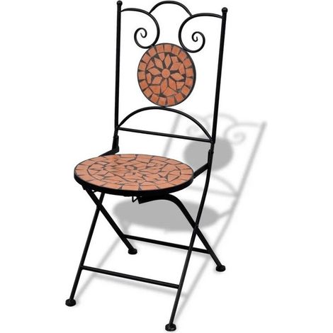 Chaise pliable métal noir et céramique marron Ivai - Lot de 2 (1/5)