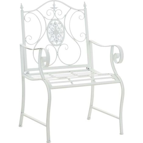 Silla de jardín balcón terraza con reposabrazos de diseño rústico en metal blanco 100003027 (1/5)