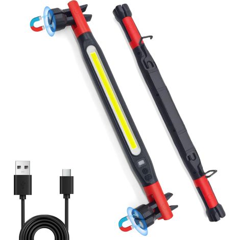 Bande Lumineuse LED Magnétique Rechargeable 2000 mAh pour Capot de Voiture - Crochets - Lampe de Travail COB - Rouge (1/5)