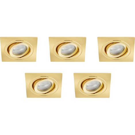 Litecraft Recessed Downlights Tiltable Square Spotlights in Satin Brass - 5 Pack (1/4)