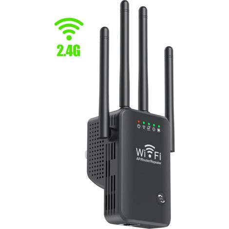 Repetidor WiFi inalámbrico de 4 antenas, extensor WiFi 2.4G de 300 m, amplificador de señal de largo alcance, color negro. DEBUNS (1/4)