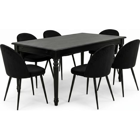 Amaretta ensemble pour salle à manger table noir 6 chaises velours noir. (1/5)