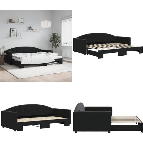 Tagesbett Ausziehbar Schwarz 90x200 cm Samt - Schlafsofa - Doppelbett - Gästebett - Samtsofa - Wohnzimmermöbel - Home & Living (1/5)